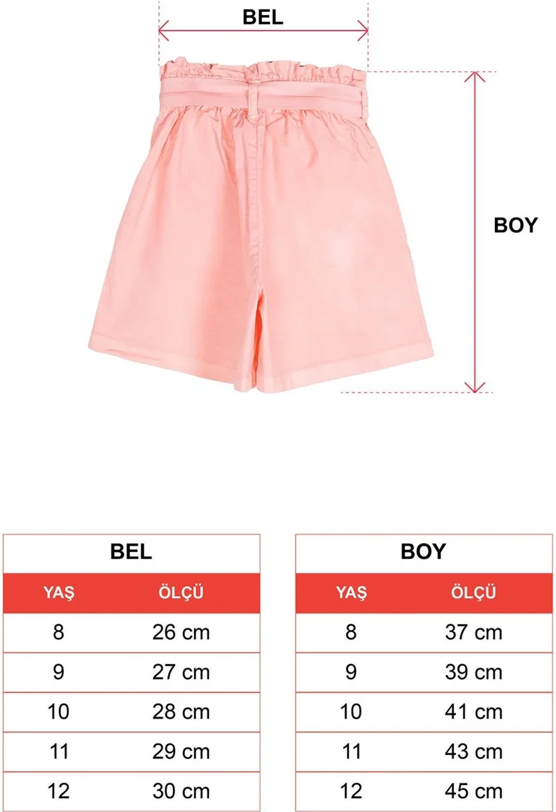 Zepkids Salmon Color Girl's Shorts with Pocket and Waist Belt