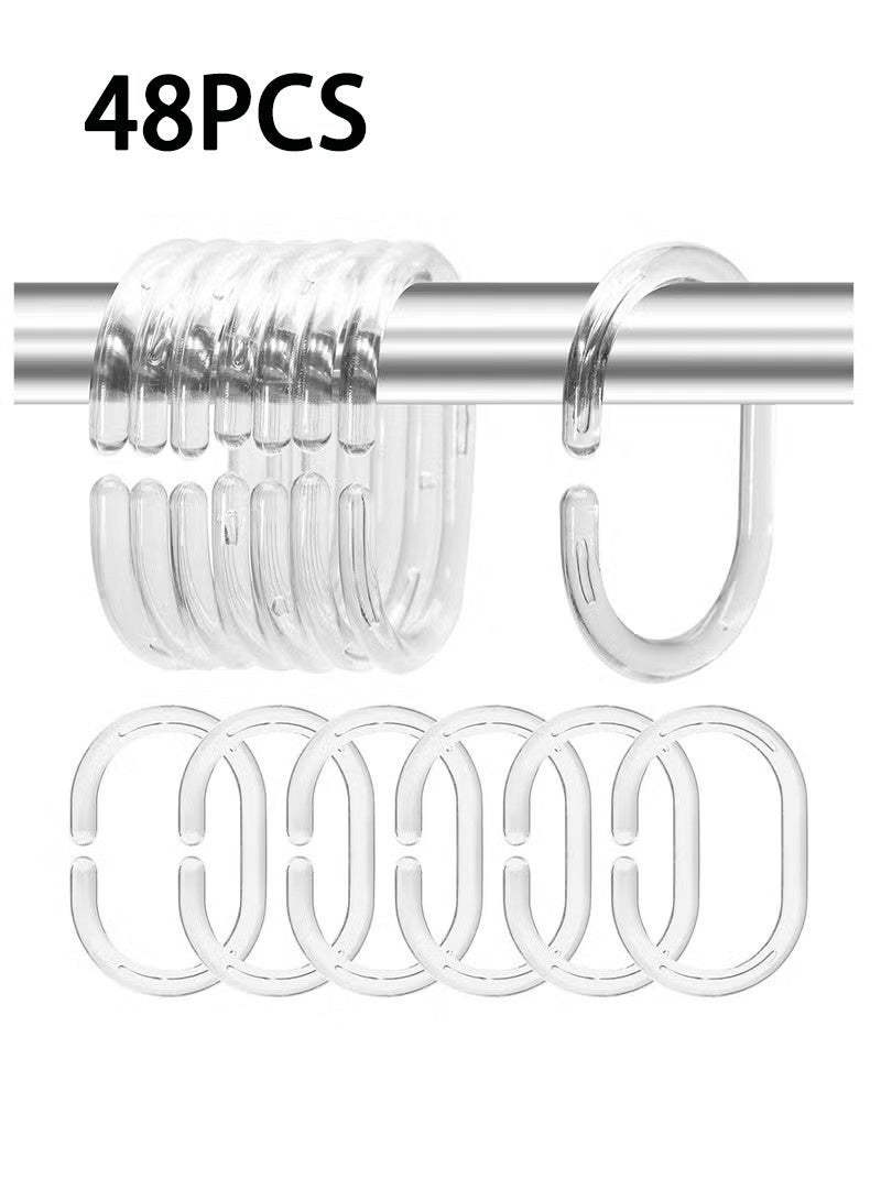 48 Pack Shower Curtain Ring Sliding Shower Curtain Ring Clamp Clear Plastic Curtain Ring Hook Bathroom Window Strip C Shape Anti-Rust Ring for Bathroom Shower, Dorm Bed Curtain Ring - Image 1
