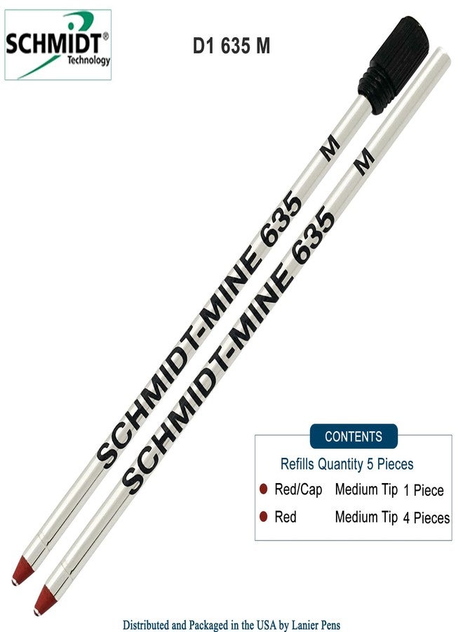 Lanier Pens Schmidt 635 D1 Mine Ballpoint Refill - Red Ink - Medium Tip 0.7mm - Pack of 5 (Includes 1 Plastic End Cap) - Image 2