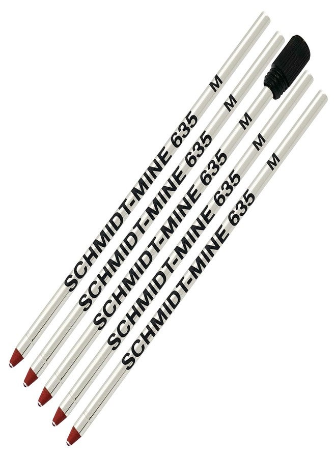 Lanier Pens Schmidt 635 D1 Mine Ballpoint Refill - Red Ink - Medium Tip 0.7mm - Pack of 5 (Includes 1 Plastic End Cap) - Image 1