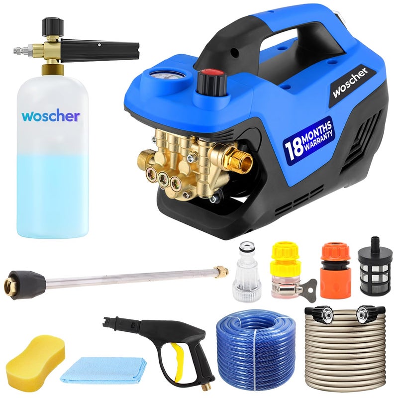 Woscher 969 High Pressure Washer 100 Copper Motor 240 Bars 2400 Watts10L Min Water Flow Rate 8 Metres Outlet Hose Portable for Car Bike and Washer Pump for Home Use Cleaning18 Months Warranty - Image 1
