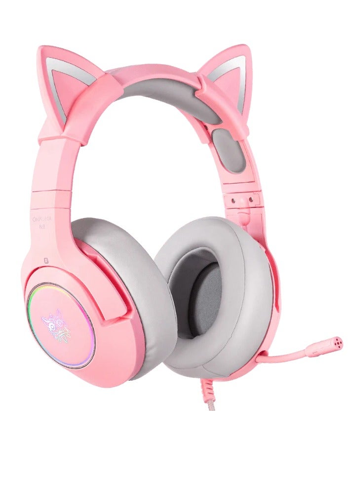 Gaming Headphones with Removable Cat Ears Over Ear Wired Headset with Mic - Image 2