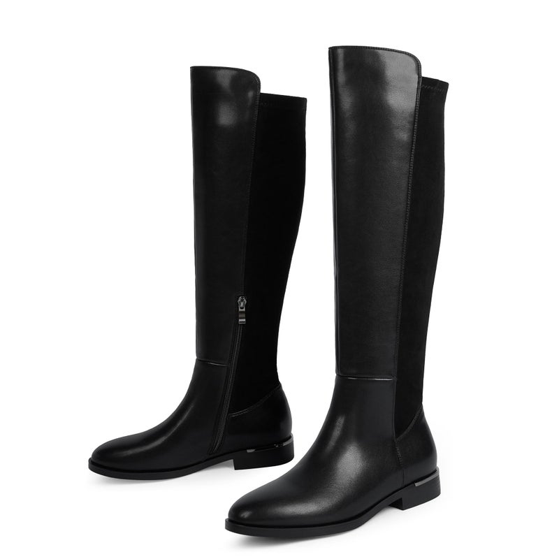 Modatope Knee High Black Flat Boots Low Block Chunky Heel Boots Women Fall Winter Riding Boot Fashion Rounded Toe Boot Size 8.5 - Image 5