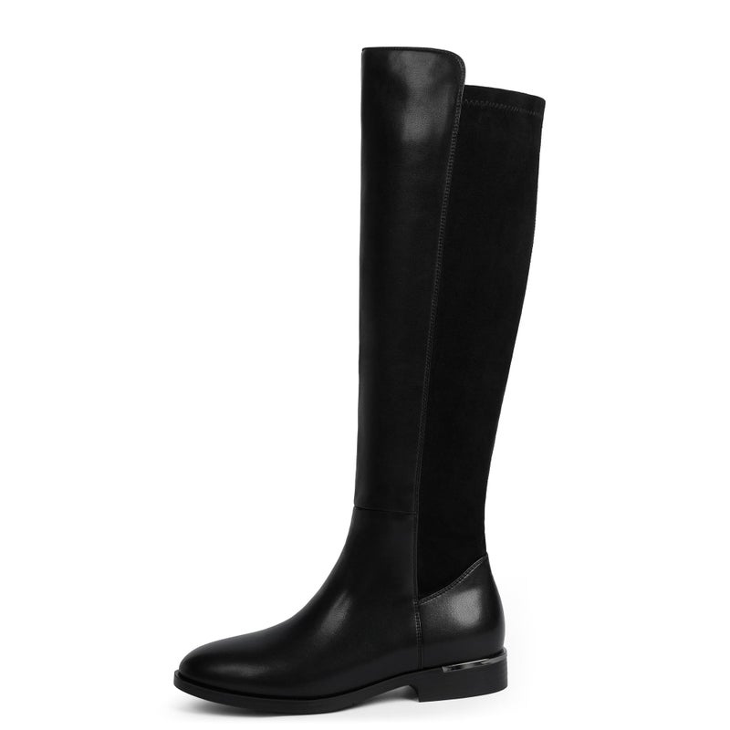 Modatope Knee High Black Flat Boots Low Block Chunky Heel Boots Women Fall Winter Riding Boot Fashion Rounded Toe Boot Size 8.5 - Image 4