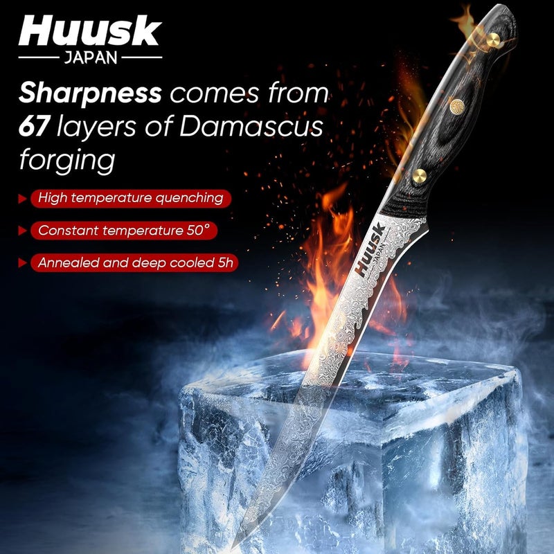 Huusk Damascus Boning Knife 8 inch, VG10 Brisket Trimming Knives for Meat Cutting, Flexible Fillet Knife, Butcher Knives, Kitchen Slicing Knives with Full Tang Handle, Christmas Gift for Men and Women - Image 2