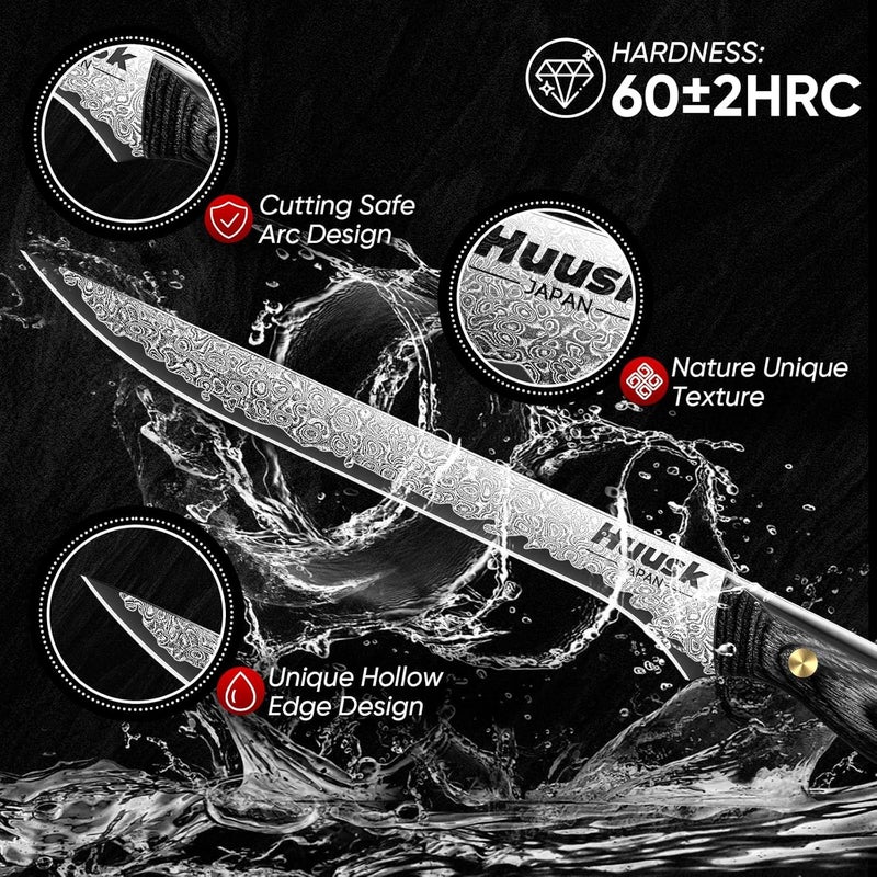 Huusk Damascus Boning Knife 8 inch, VG10 Brisket Trimming Knives for Meat Cutting, Flexible Fillet Knife, Butcher Knives, Kitchen Slicing Knives with Full Tang Handle, Christmas Gift for Men and Women - Image 4