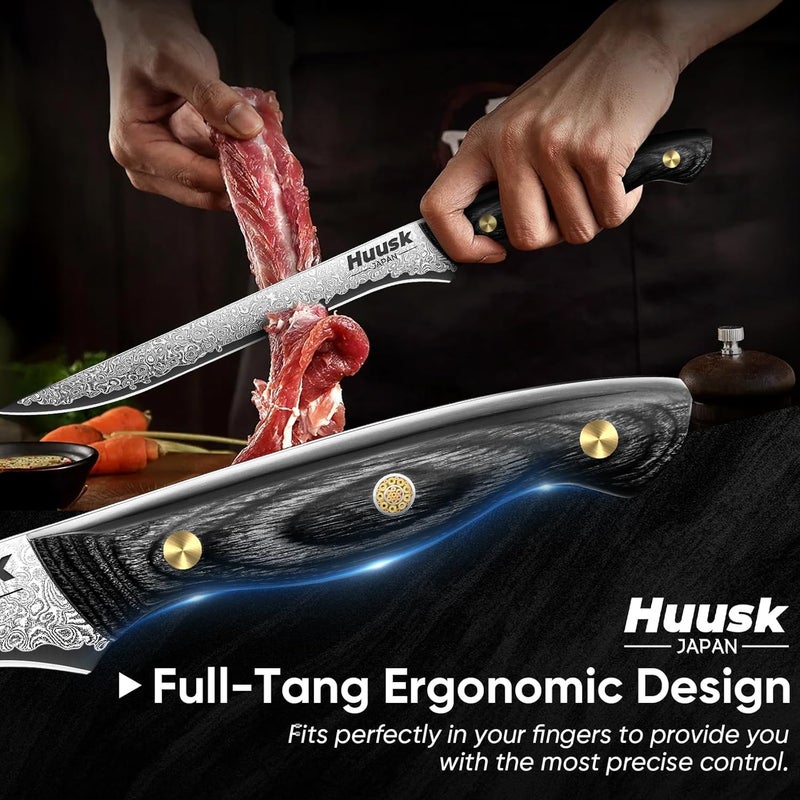 Huusk Damascus Boning Knife 8 inch, VG10 Brisket Trimming Knives for Meat Cutting, Flexible Fillet Knife, Butcher Knives, Kitchen Slicing Knives with Full Tang Handle, Christmas Gift for Men and Women - Image 5