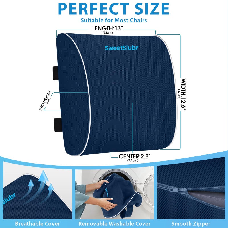 SweetSlubr Lumbar Support Pillow for Office Chair, Car Seats and Home Desks, Ergonomic Back Support with Double Adjustable Straps, Machine Washable Cover, Gray - Image 3