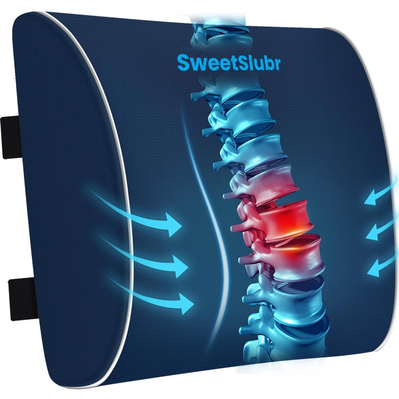 SweetSlubr Lumbar Support Pillow for Office Chair, Car Seats and Home Desks, Ergonomic Back Support with Double Adjustable Straps, Machine Washable Cover, Gray - Image 1