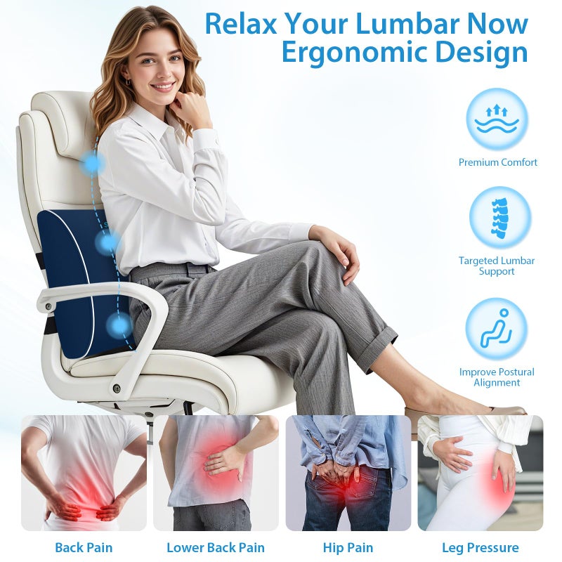 SweetSlubr Lumbar Support Pillow for Office Chair, Car Seats and Home Desks, Ergonomic Back Support with Double Adjustable Straps, Machine Washable Cover, Gray - Image 2