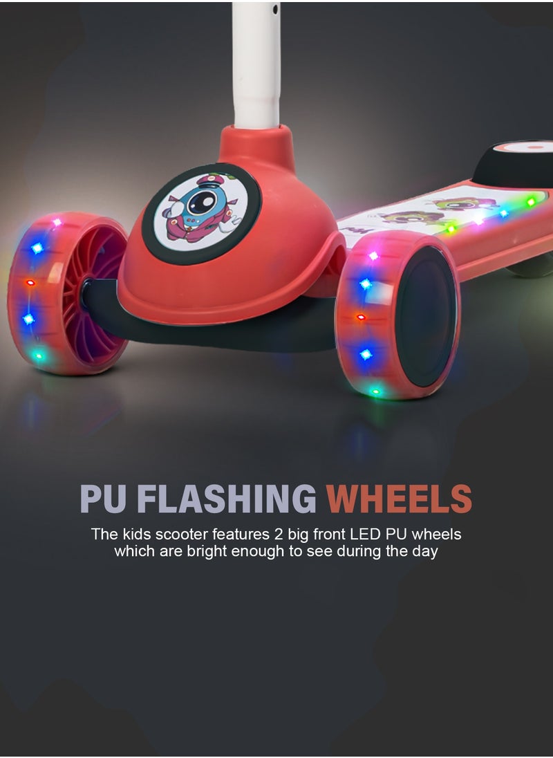 BAYBEE - Baybee Rolo Skate Scooter for Kids 3 Wheel Kids Scooter with 3 Height Adjustable Baby Scooter with LED PU Wheels, Light & Music Kick Scooter for Baby Scooter for Kids 3 to 8 Years Boy Girl Red - Image 1