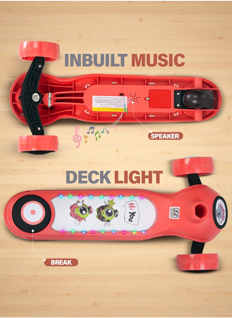 BAYBEE - Baybee Rolo Skate Scooter for Kids 3 Wheel Kids Scooter with 3 Height Adjustable Baby Scooter with LED PU Wheels, Light & Music Kick Scooter for Baby Scooter for Kids 3 to 8 Years Boy Girl Red - Image 1