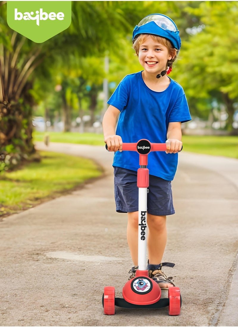 BAYBEE - Baybee Rolo Skate Scooter for Kids 3 Wheel Kids Scooter with 3 Height Adjustable Baby Scooter with LED PU Wheels, Light & Music Kick Scooter for Baby Scooter for Kids 3 to 8 Years Boy Girl Red - Image 1