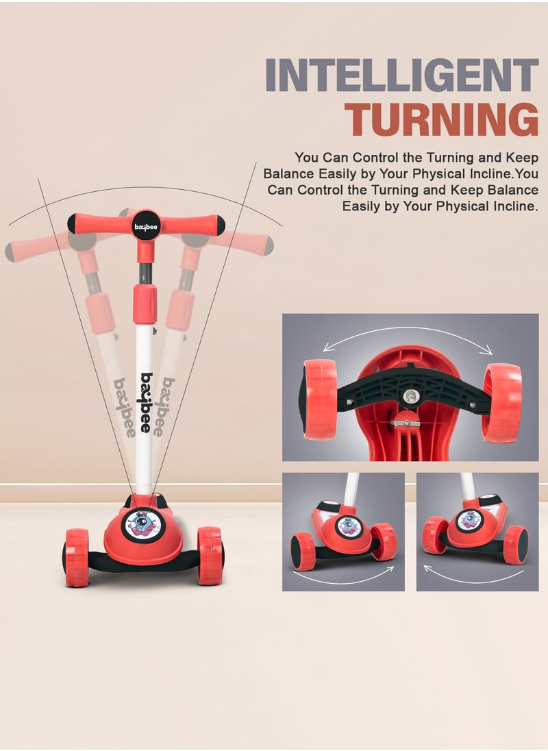 BAYBEE - Baybee Rolo Skate Scooter for Kids 3 Wheel Kids Scooter with 3 Height Adjustable Baby Scooter with LED PU Wheels, Light & Music Kick Scooter for Baby Scooter for Kids 3 to 8 Years Boy Girl Red - Image 1