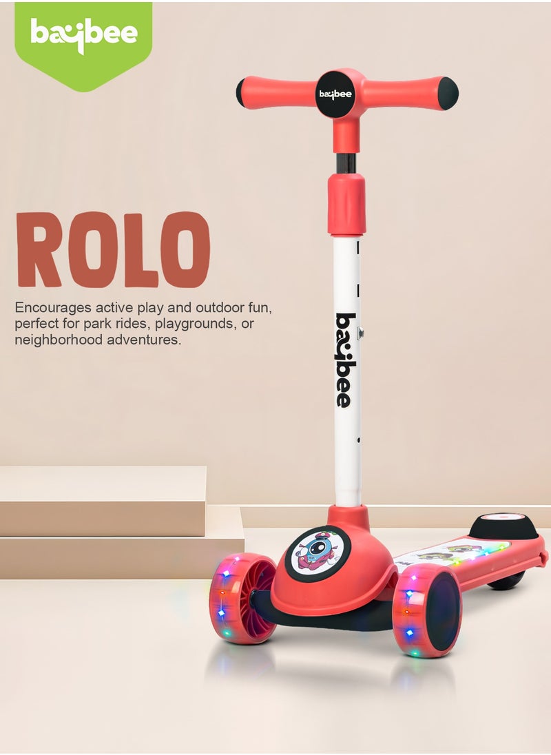 BAYBEE - Baybee Rolo Skate Scooter for Kids 3 Wheel Kids Scooter with 3 Height Adjustable Baby Scooter with LED PU Wheels, Light & Music Kick Scooter for Baby Scooter for Kids 3 to 8 Years Boy Girl Red - Image 1