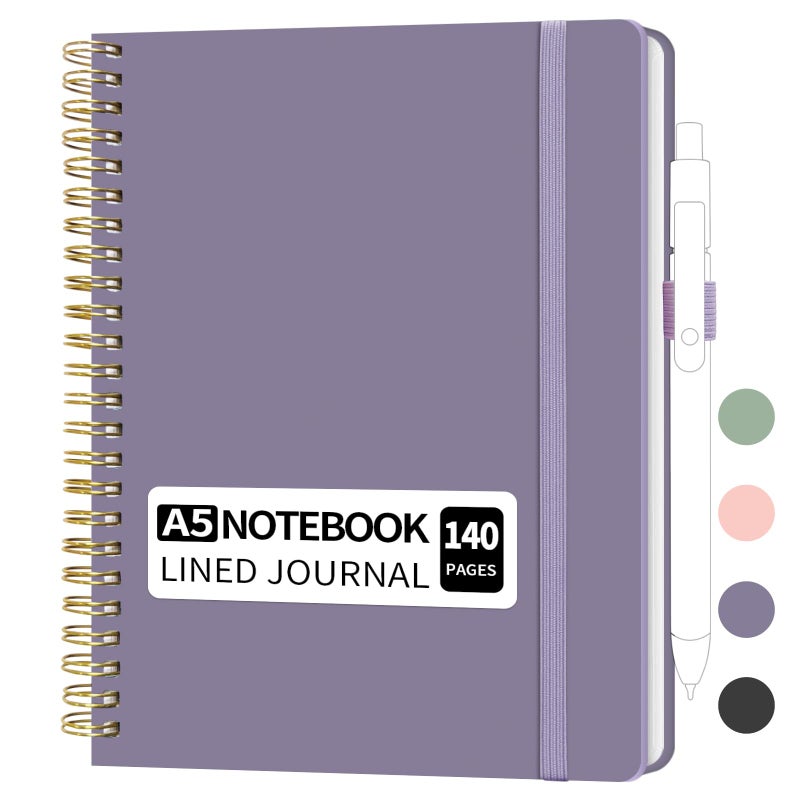 YOXMJDB A5 Lined Spiral Notebook with Pen Holder, 140 Pages Hardcover Journal for Women, To Do List Planner for Work, Bible Study & Meetings (A5, Purple, No Pen) - Image 1