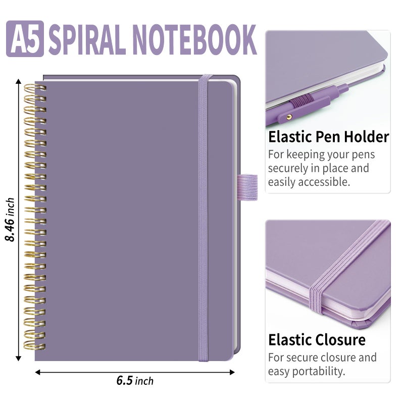YOXMJDB A5 Lined Spiral Notebook with Pen Holder, 140 Pages Hardcover Journal for Women, To Do List Planner for Work, Bible Study & Meetings (A5, Purple, No Pen) - Image 2