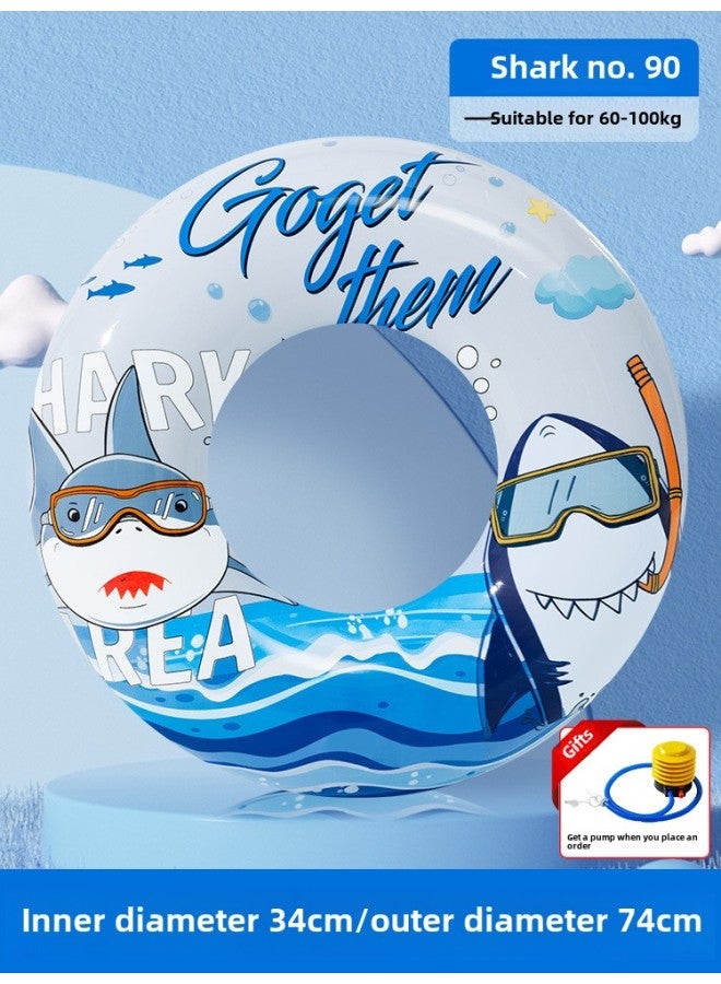 Generic Children's Swimming Ring Thick Life Buoy Anti-rollover Beginner Boys And Girls Baby Cartoon Inflatable Underarm Ring-Inner Diameter After Inflating:Shark Size 90 (recommended Weight 60-100kg ) 【free - Image 1