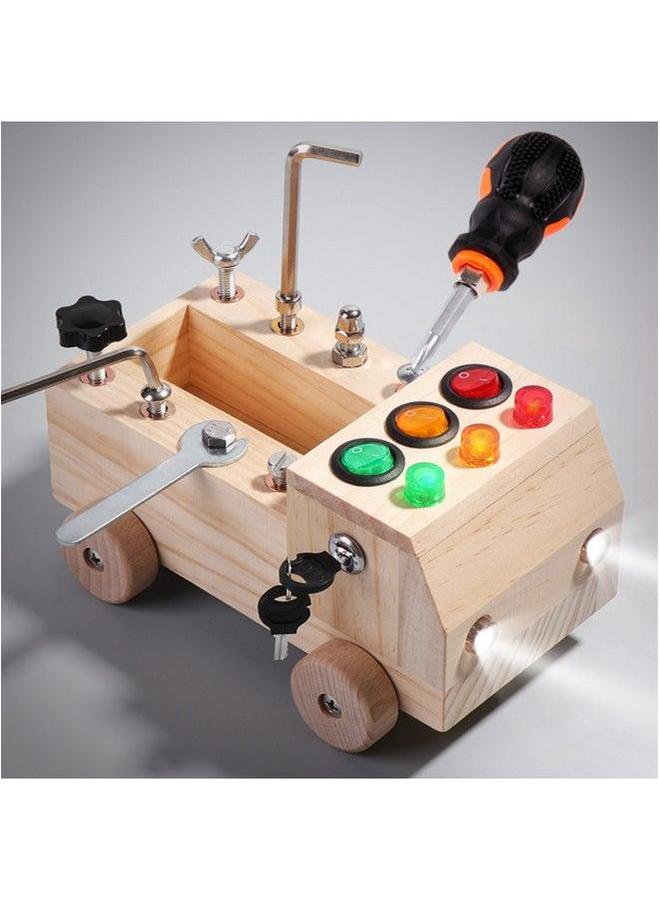 Children's Wooden Led Switch Busy Board Assembly Disassembly Screwdriver Tool Car Montessori Early Education Intelligence Toys-Color:Sound And Light Electronic Backpack 0.4kg - Image 2