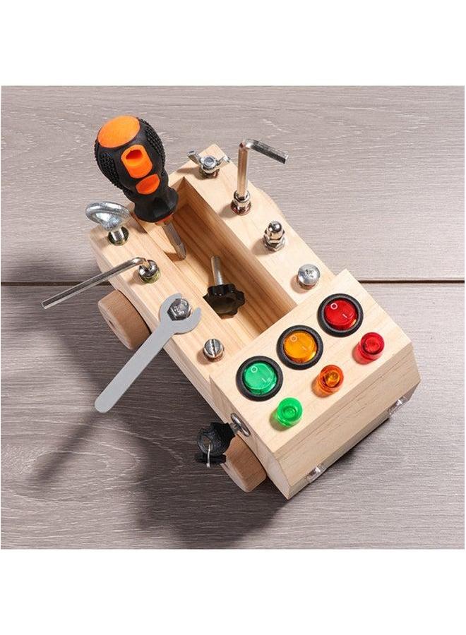Children's Wooden Led Switch Busy Board Assembly Disassembly Screwdriver Tool Car Montessori Early Education Intelligence Toys-Color:Sound And Light Electronic Backpack 0.4kg - Image 3