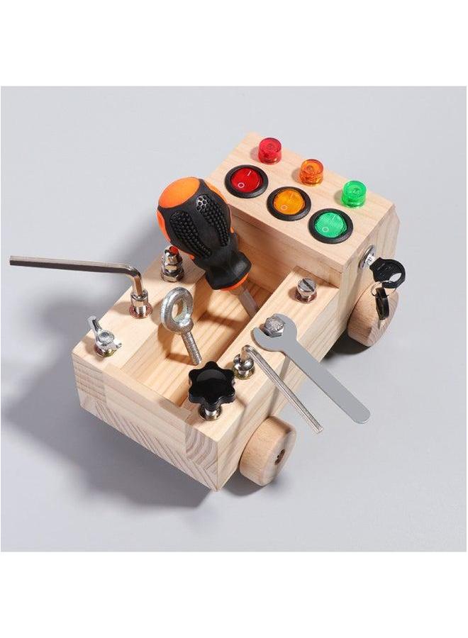 Children's Wooden Led Switch Busy Board Assembly Disassembly Screwdriver Tool Car Montessori Early Education Intelligence Toys-Color:Sound And Light Electronic Backpack 0.4kg - Image 4
