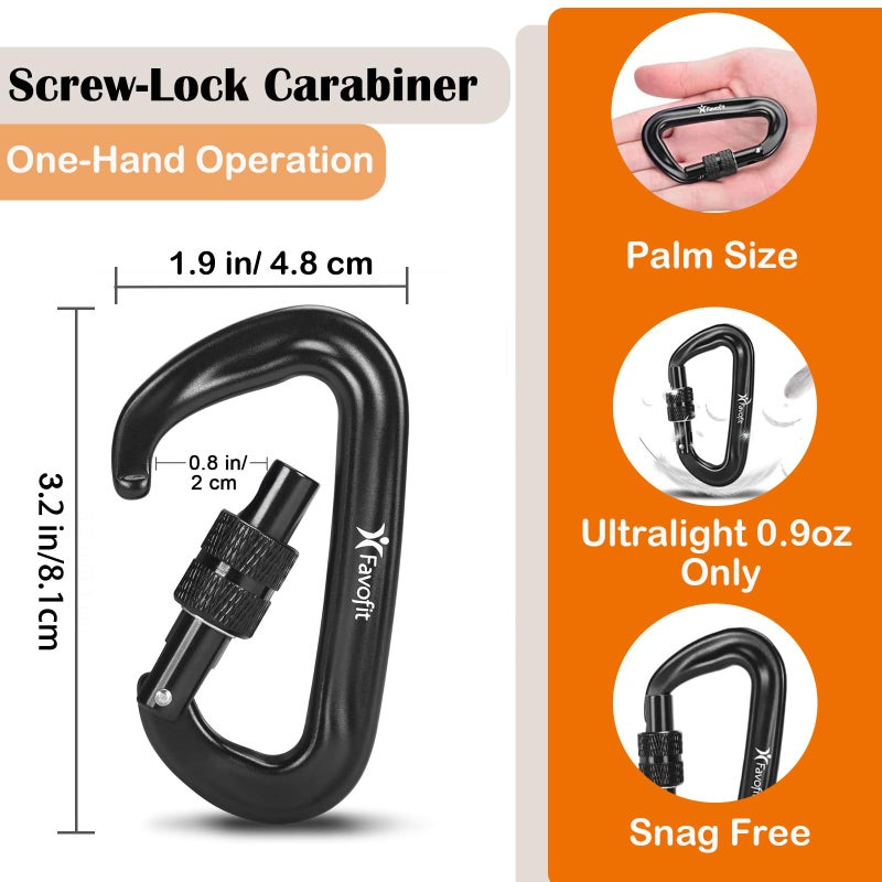 Favofit Heavy Duty Locking Carabiner Clips - Favofit 12KN (2697 lbs) Clips 3.2'' Small D Ring for Camping Hammock Hiking Dog Leashes Keys Keychains - Perfect for Outdoor Enthusiasts  - Image 2