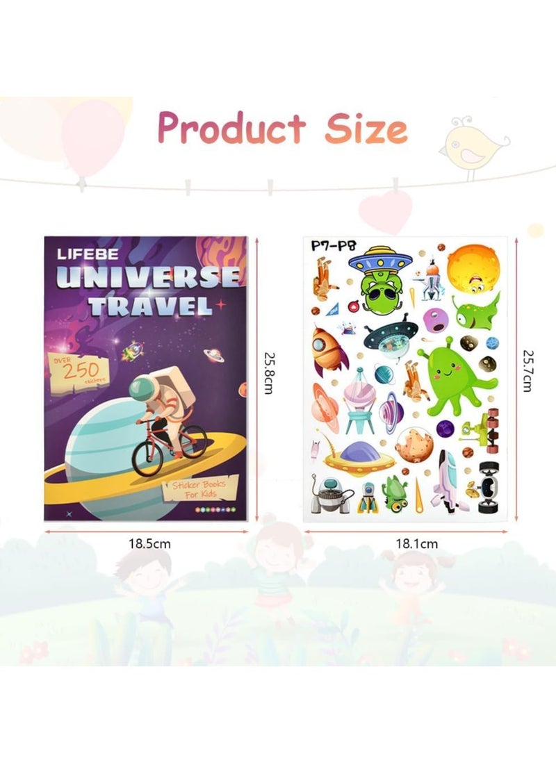 Zikra Sticker Books, 2Pcs Reusable Sticker Book Learning Toys for 2 to 6 Years Old Boys Girls, Dinosaur Park and Space Travel Sticker Books for Toddler Educational Sticker Toy - Image 4