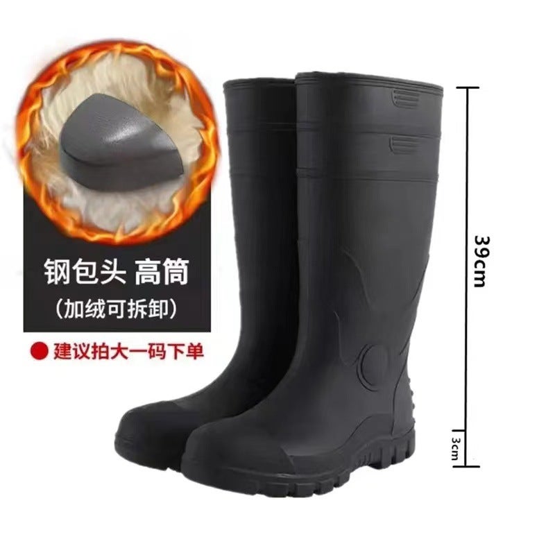 Steel-headed steel-soled industrial labor protection safety rain boots oil-resistant acid and alkali-resistant waterproof anti-smashing anti-puncture water shoes flood control overshoes - Image 1