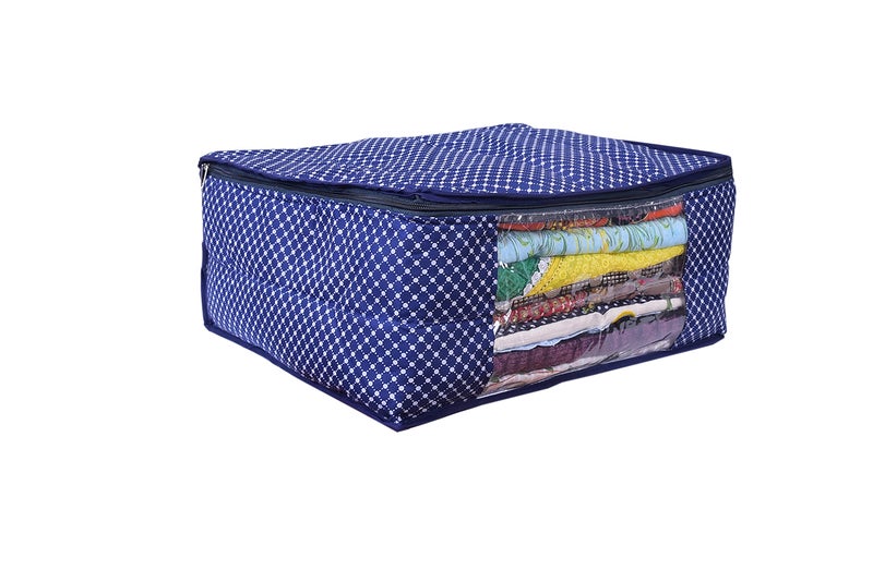 MBW Saree Covers with zip, Clothes Organiser for Wardrobe, Saree Organizer for Wardrobe, Clothes Storage Bag, Saree Bags Storage, Saree Cover, Cotton Saree Covers for Storage (Navy Blue - Pack of 1) - Image 1