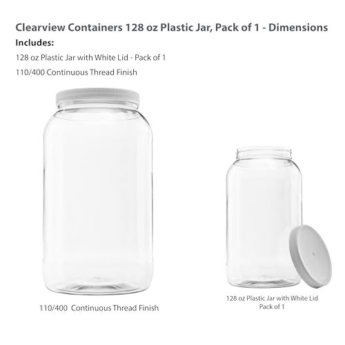 CLEARVIEW CONTAINERS Plastic Storage Shatter Proof Jars with Leak Proof Lids, BPA Free, Hand Wash Only (128oz, 1PK White) - Image 2