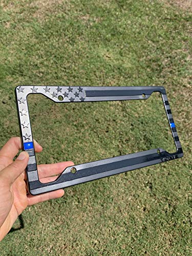 TACTILIAN American Flag License Plate Frame - Subdued 3D Embossed USA Flag in Black Gloss on Matte Finish for Car, Truck or SUV (Thin Blue Line) - Image 5