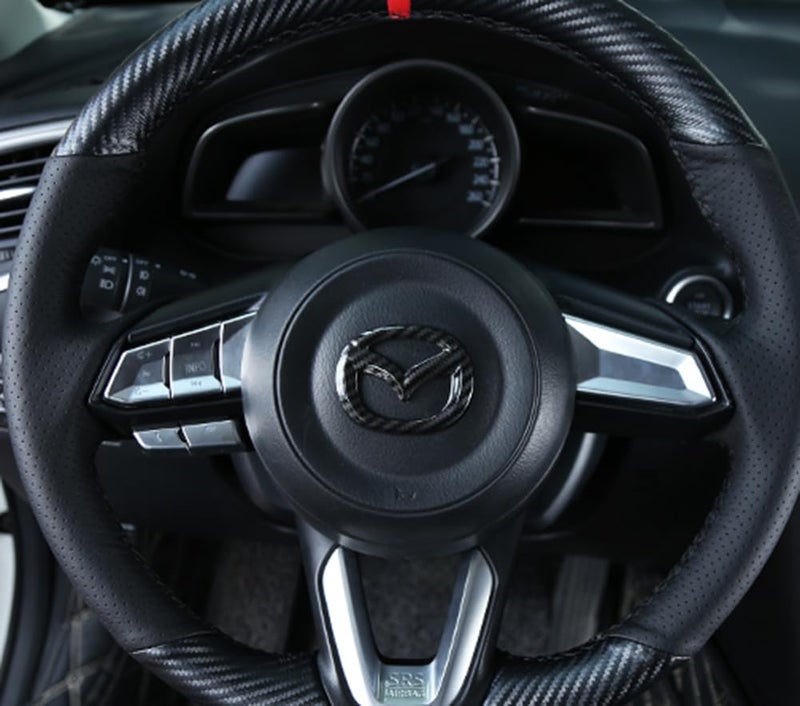 MAXDOOL Carbon Fiber Steering Wheel Cover Sticker Sequins Frame Trim for Mazda 3 6 CX-3 CX-5 CX-9 Interior Accessories (Carbon fiber) - Image 1