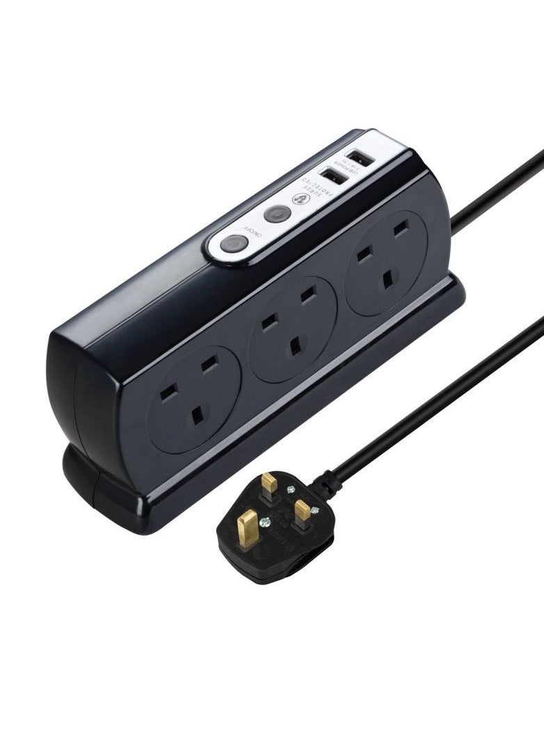 MASTERPLUG High Gloss USB Extension Lead 4 Meter 6 Sockets 2 USB Charging Ports Surge Protection SRGDUK64PB3  - Image 1