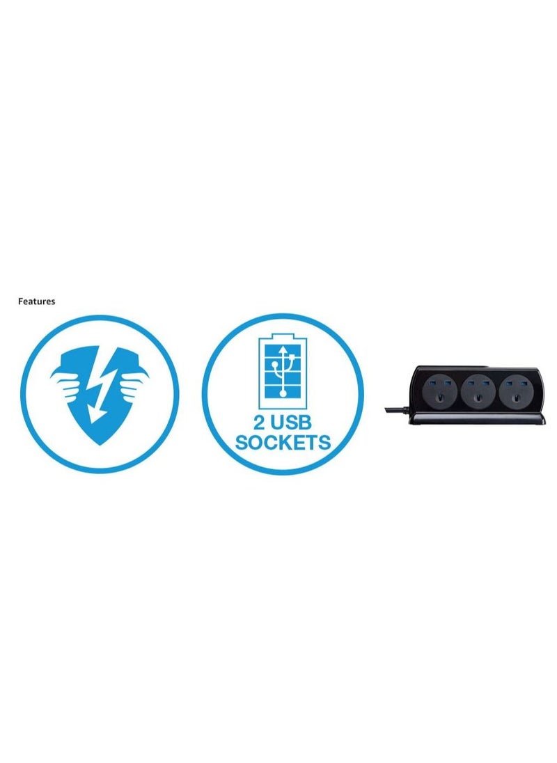 MASTERPLUG High Gloss USB Extension Lead 4 Meter 6 Sockets 2 USB Charging Ports Surge Protection SRGDUK64PB3  - Image 5