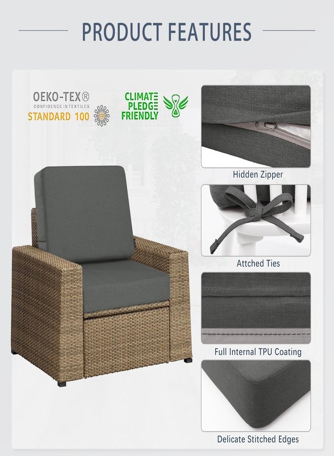 Favoyard طقم وسائد مقاعد خارجية عميقة من فافويارد، مقاس 24 × 24 بوصة، مقاومة للمطر ومقاومة للبهتان لمدة 3 سنوات، وسائد أثاث فناء، أغطية قابلة للإزالة لقاعدة المقعد وظهر الوسادة مع أربطة للكراسي والأرائك، لون رمادي داكن - Image 5