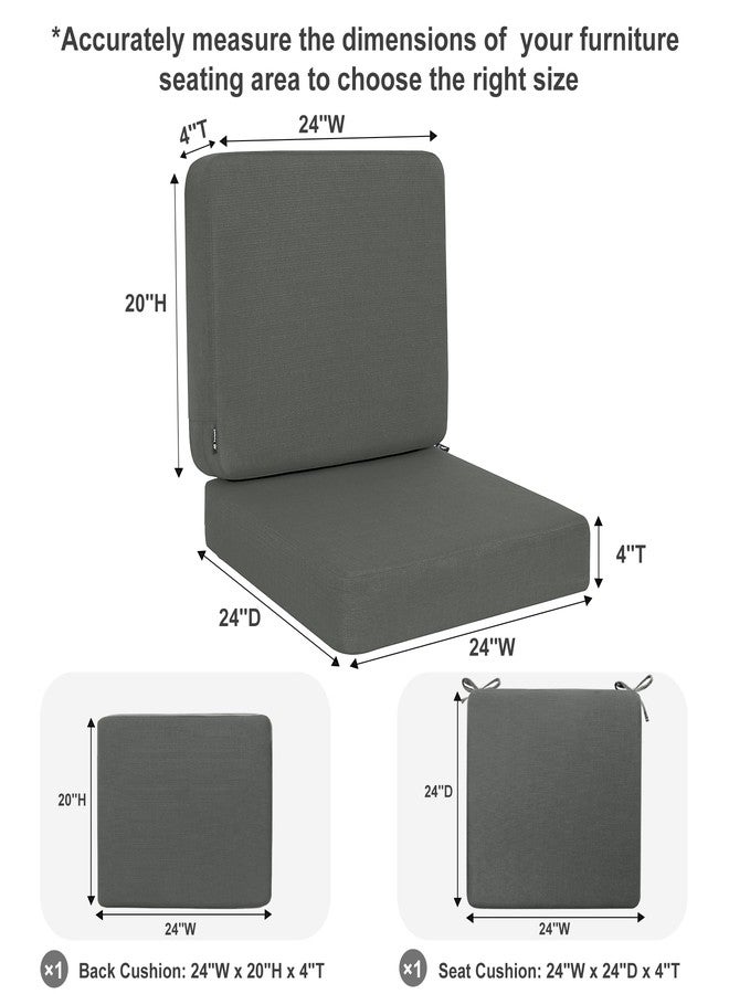 Favoyard طقم وسائد مقاعد خارجية عميقة من فافويارد، مقاس 24 × 24 بوصة، مقاومة للمطر ومقاومة للبهتان لمدة 3 سنوات، وسائد أثاث فناء، أغطية قابلة للإزالة لقاعدة المقعد وظهر الوسادة مع أربطة للكراسي والأرائك، لون رمادي داكن - Image 2