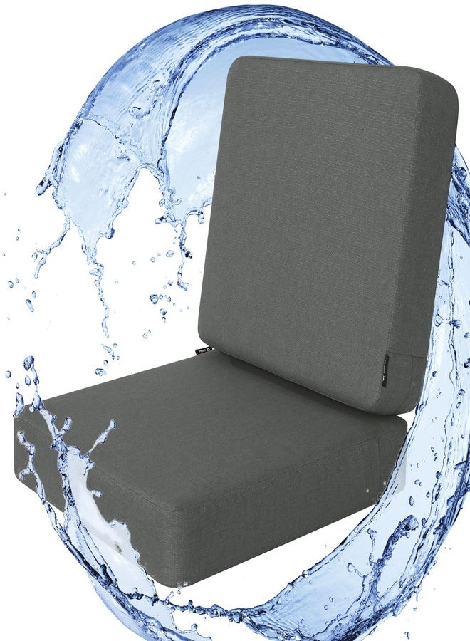 Favoyard طقم وسائد مقاعد خارجية عميقة من فافويارد، مقاس 24 × 24 بوصة، مقاومة للمطر ومقاومة للبهتان لمدة 3 سنوات، وسائد أثاث فناء، أغطية قابلة للإزالة لقاعدة المقعد وظهر الوسادة مع أربطة للكراسي والأرائك، لون رمادي داكن - Image 1