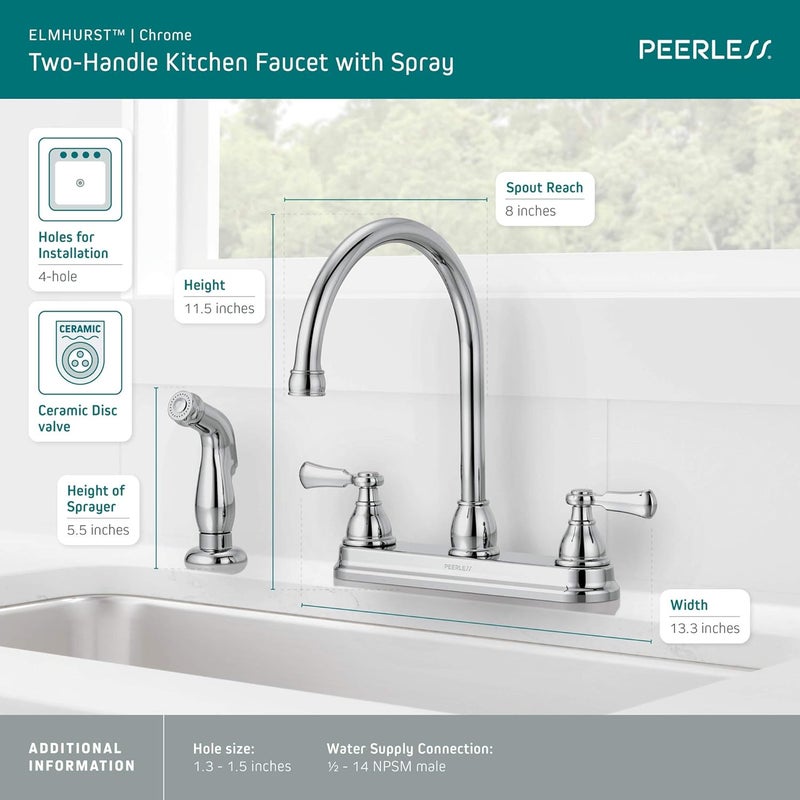 Peerless P2865LF Elmhurst TwoHandle Kitchen Faucet with Spray DeckMount Chrome - Image 3