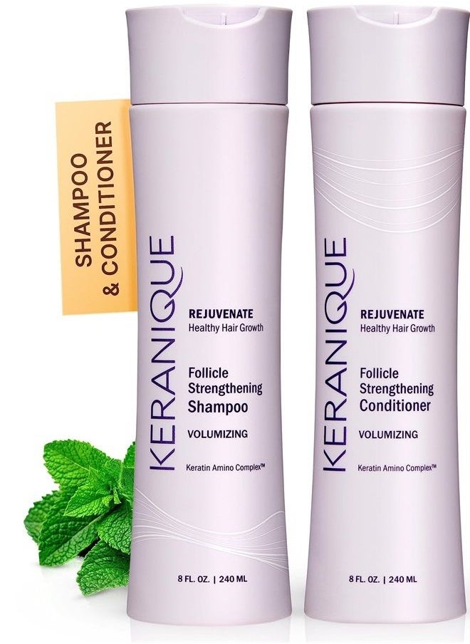 Keranique Volumizing Shampoo and Conditioner Set for Hair Repair and Growth with Biotin and Keratin Amino Complex, Sulfate and Parabens Free, 8 fl oz ea 