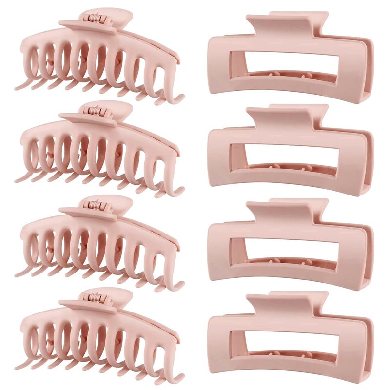 TOCESS Hair Claw Clips for Women - Large 8PK Neutral Matte Jumbo Square Hair Clips for Thick, Thin, Long, Short, Curly Hair Girls, Big Jaw Clip Set for Daily Use (Rosewater Pink) - Image 1