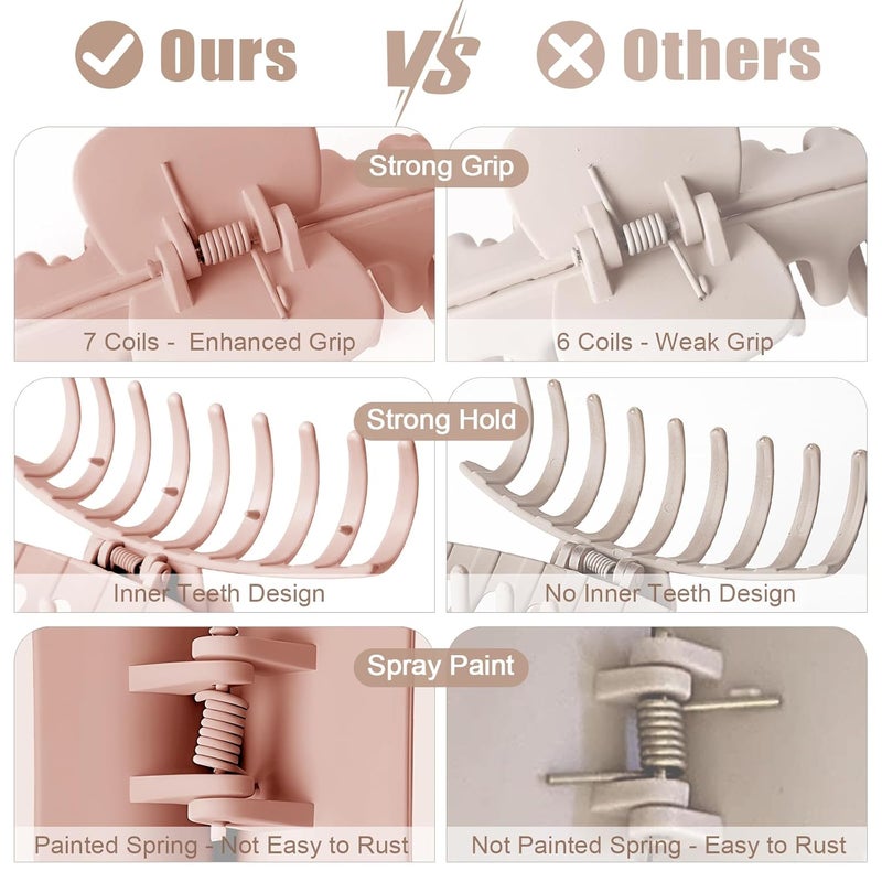 TOCESS Hair Claw Clips for Women - Large 8PK Neutral Matte Jumbo Square Hair Clips for Thick, Thin, Long, Short, Curly Hair Girls, Big Jaw Clip Set for Daily Use (Rosewater Pink) - Image 2