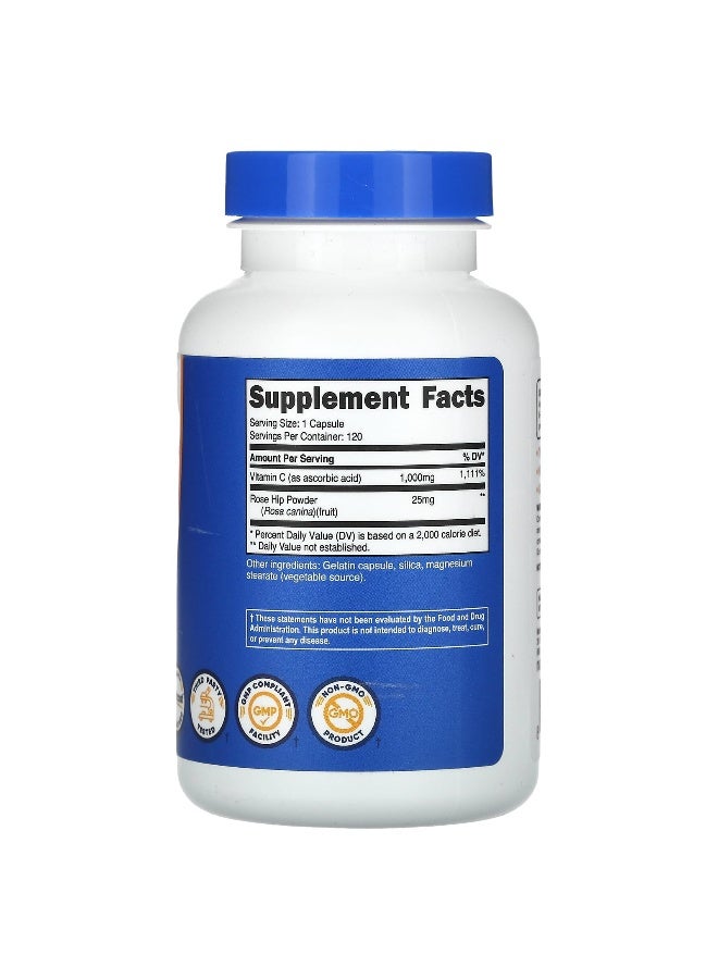 Nutricost, Vitamin C With Rose Hips, 1,000 mg, 120 Capsules (Packaging may vary) - Image 2