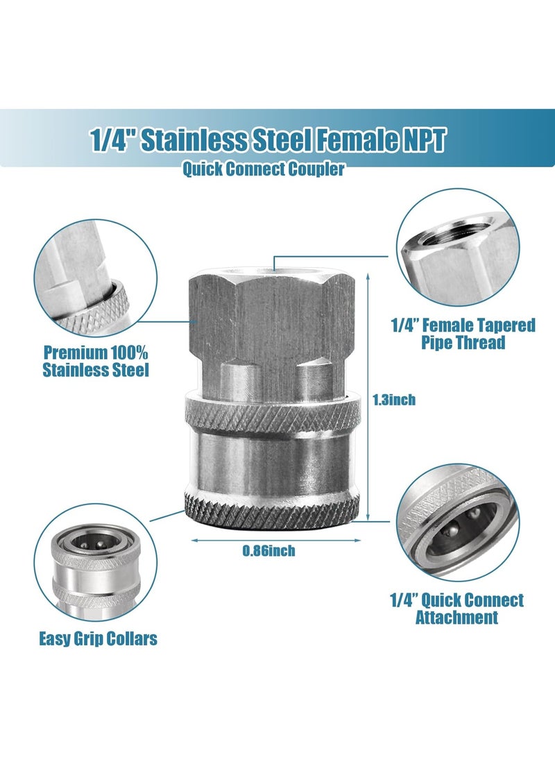 2 مجموعات NPT 1/4 بوصة ضغط غسالة Coupler سريع الاتصال بوس الفولاذ المقاوم للصدأ الذكور والإناث سريع الاتصال التجهيزات ضغط غسالة محول مجموعة (موضوع داخلي، موضوع خارجي) - Image 5