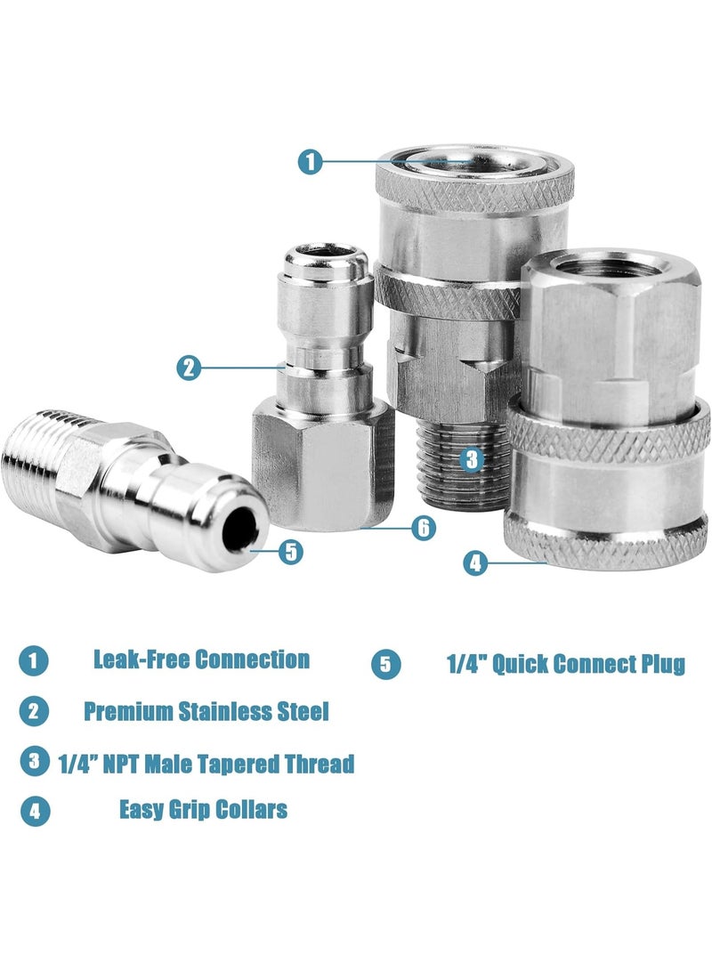 2 مجموعات NPT 1/4 بوصة ضغط غسالة Coupler سريع الاتصال بوس الفولاذ المقاوم للصدأ الذكور والإناث سريع الاتصال التجهيزات ضغط غسالة محول مجموعة (موضوع داخلي، موضوع خارجي) - Image 3