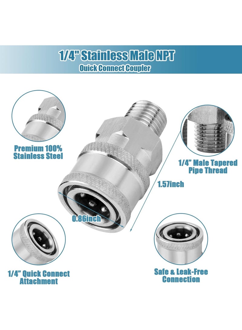 2 مجموعات NPT 1/4 بوصة ضغط غسالة Coupler سريع الاتصال بوس الفولاذ المقاوم للصدأ الذكور والإناث سريع الاتصال التجهيزات ضغط غسالة محول مجموعة (موضوع داخلي، موضوع خارجي) - Image 4