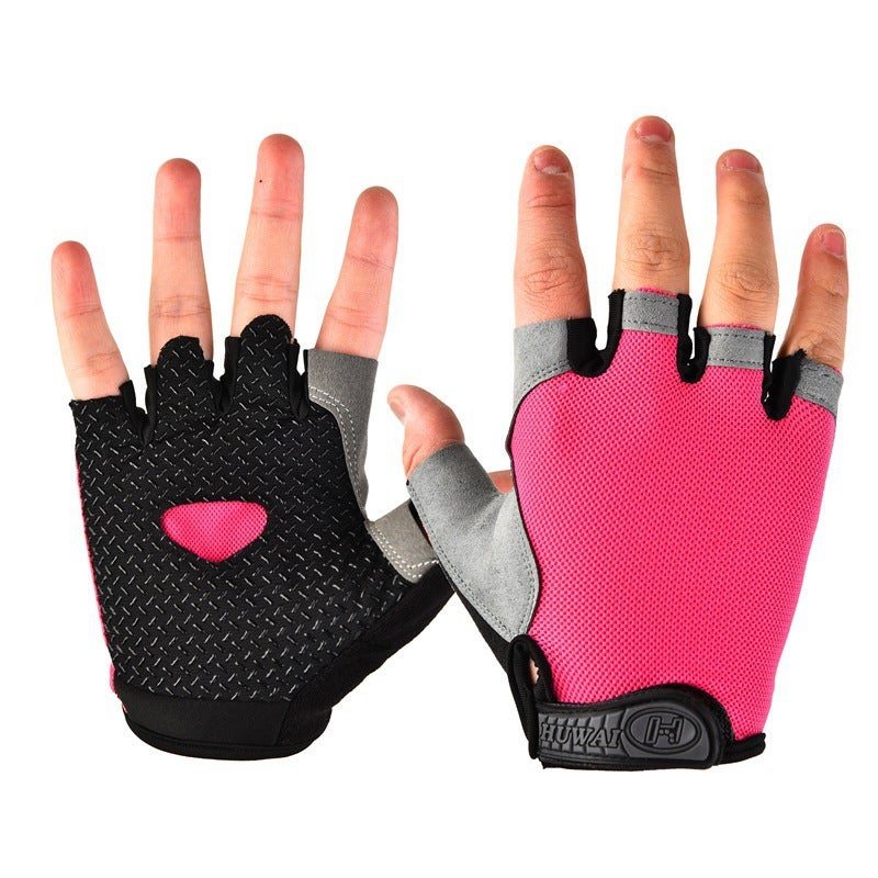 Breathable Half-Finger Cycling Gloves for Men  Women Pink ordinary 