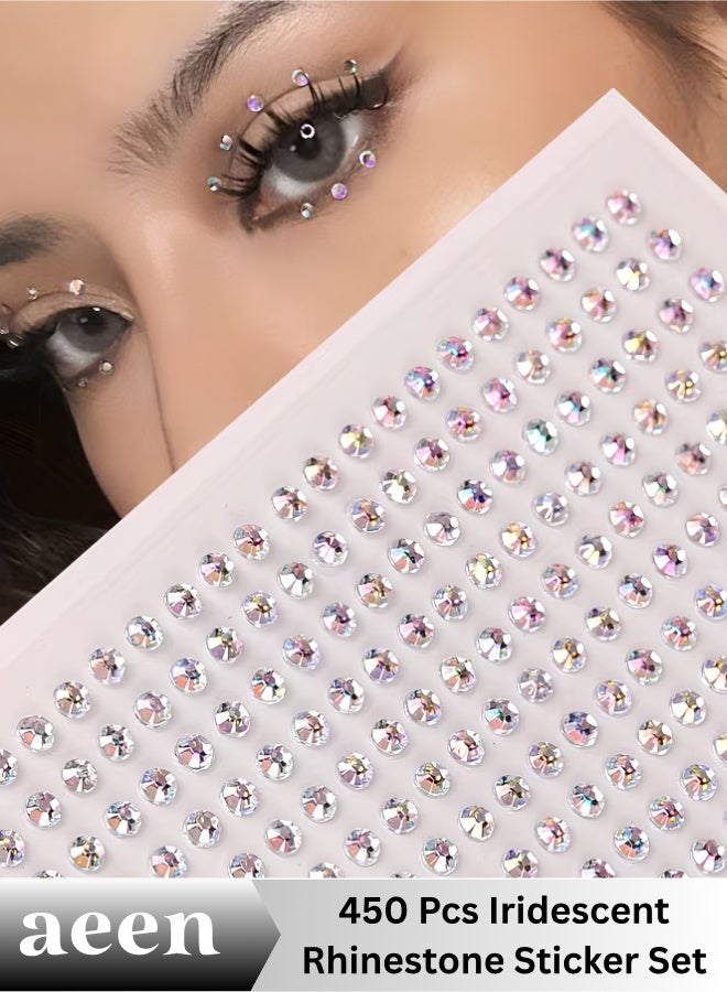 aeen 450pcs Iridescent Rhinestone Stickers, 3D Face Gems for Women, Self-Adhesive Face and Body Jewels for Eyes, Hair, Makeup, Music Festivals, Parties and Holidays - Image 1