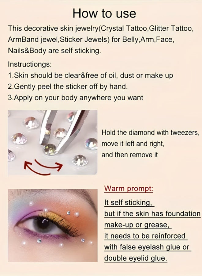 aeen 450pcs Iridescent Rhinestone Stickers, 3D Face Gems for Women, Self-Adhesive Face and Body Jewels for Eyes, Hair, Makeup, Music Festivals, Parties and Holidays - Image 5