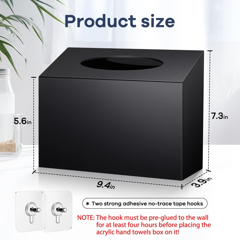 TAINESS Acrylic Hand Towel Box Cover Compatible with Kleenex Disposable Hand Towels Wall-Mounted Paper Towel Dispenser Suitable for Tabletop, Bathroom, Car, and Office Use Valentine's Day Gifts (Black) - Image 2