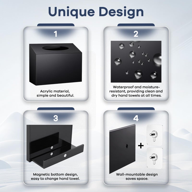 TAINESS Acrylic Hand Towel Box Cover Compatible with Kleenex Disposable Hand Towels Wall-Mounted Paper Towel Dispenser Suitable for Tabletop, Bathroom, Car, and Office Use Valentine's Day Gifts (Black) - Image 4